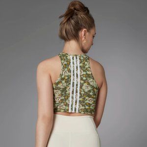 Adidas Olive Green Flower Pattern Cropped Tank Top